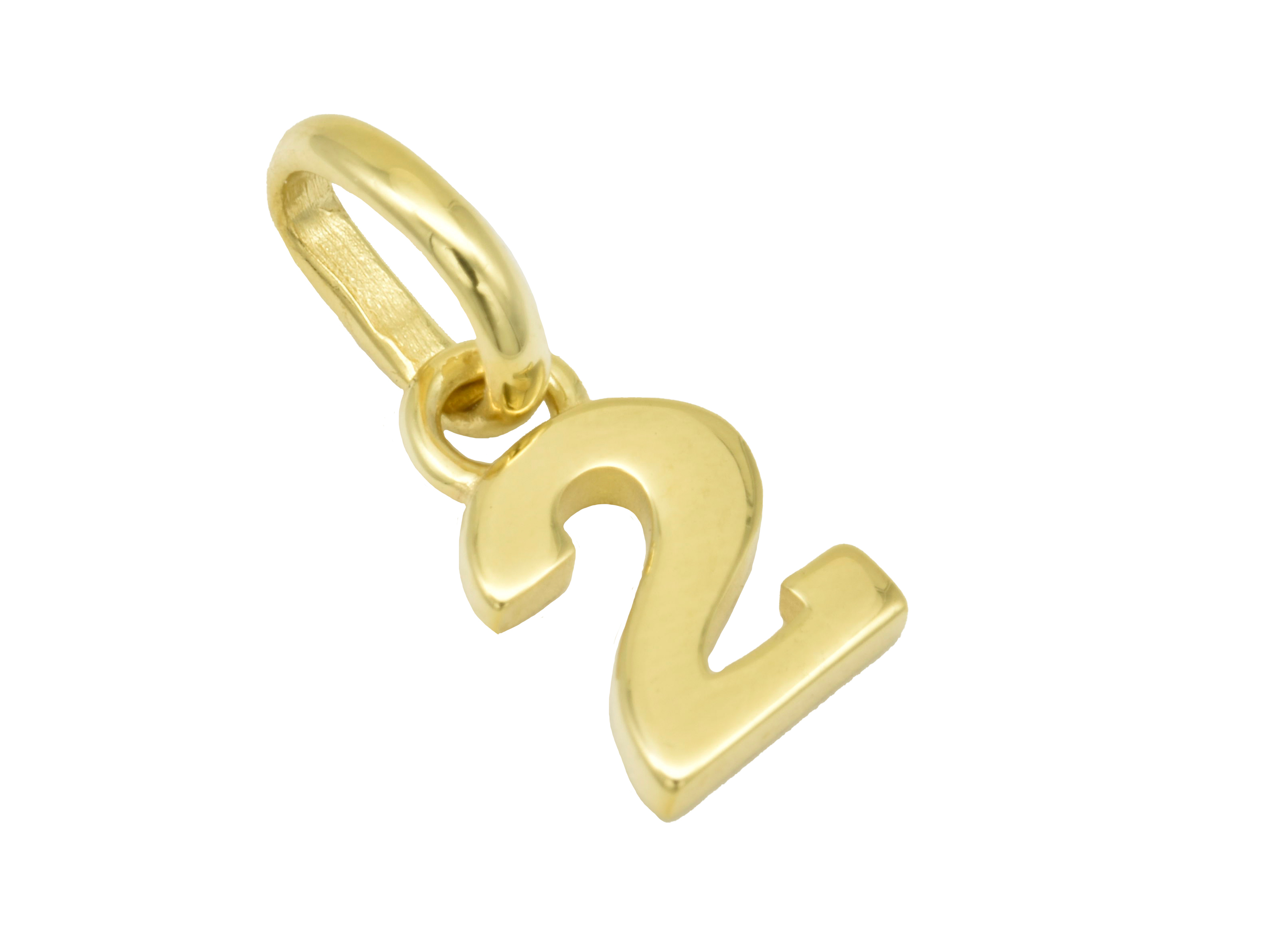 Zahl 2 in poliertem Gelbgold als Anhänger, ideal für Glückszahlen, von Juwelier Harnisch, ansprechendes Design für individuelle Schmuckstücke.