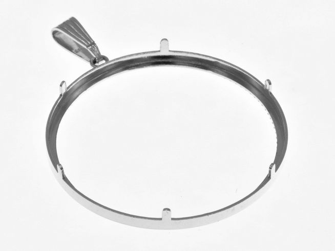 Münzfassung Anhänger aus echtem Silber, rhodiniert, mit Diamantschliff, passend für Münzen bis 4 cm Durchmesser, Hersteller Juwelier Harnisch, elegant und zeitlos.