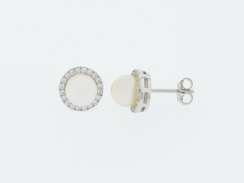 Silber Ohrringe rund aus edlem Süßwasser Zuchtperle mit Zirkonia vom Hersteller Juwelier Harnisch, in elegantem Design, ideal für besondere Anlässe.