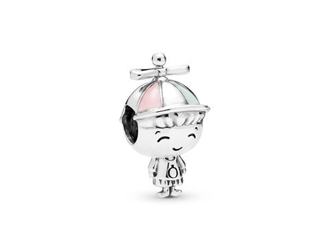 Junge aus Silber mit einem Hut und einem Lächeln, dekoriert mit bunten Emaille-Elementen, ideal für eine Charm-Sammlung und ganz im Stil von Pandora.