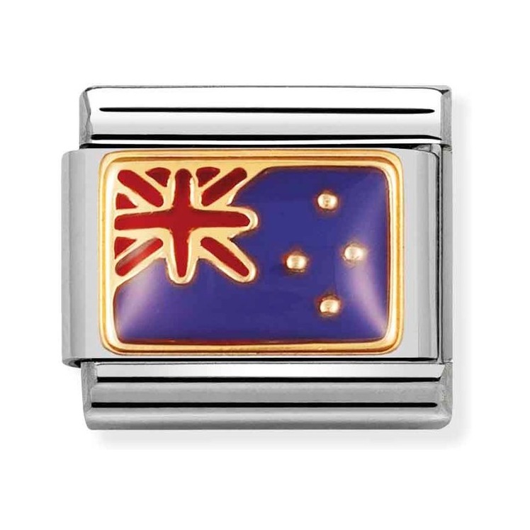 Nomination Composable Classic Charm Flagge Neuseeland - Edelstahl, Gold 750 Gelbgold, Emaille