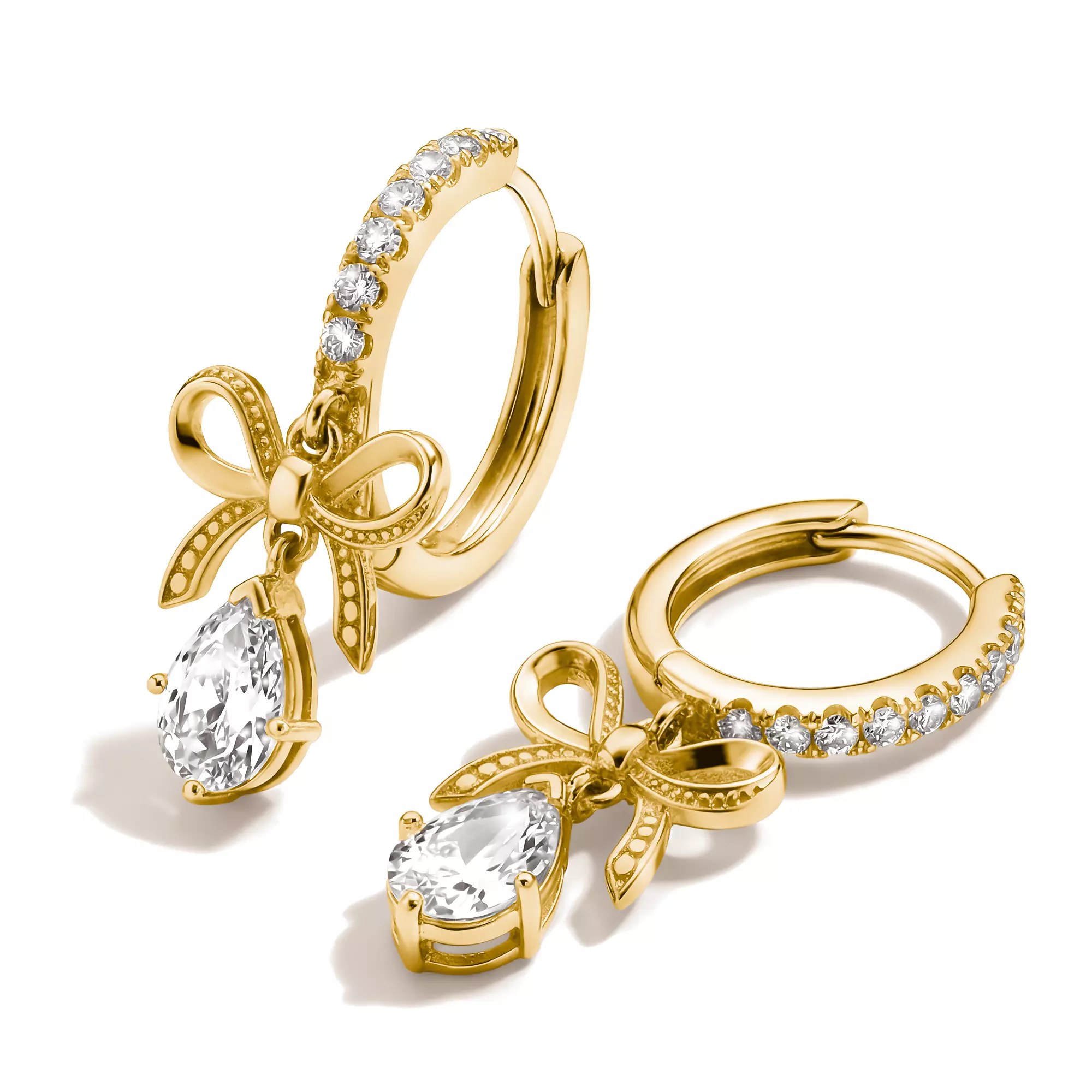 Thomas Sabo Creolen Schleife mit weißem Zirkonia in Tropfenform – vergoldet – Ansicht 2
