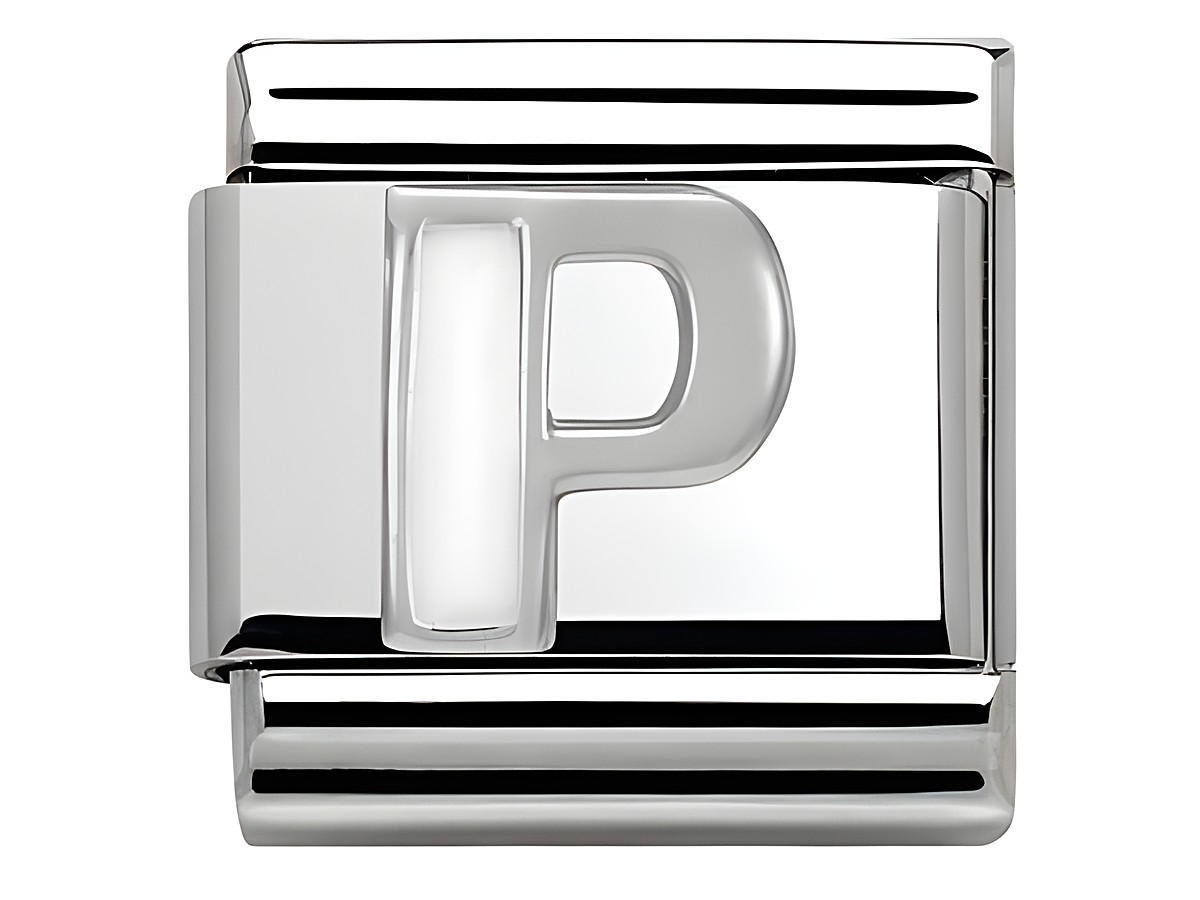 Classic SilverShine Buchstabe P aus Edelstahl und Emaille von Nomination in glänzender Ausführung, ideal für Armbänder und persönlichen Schmuck.