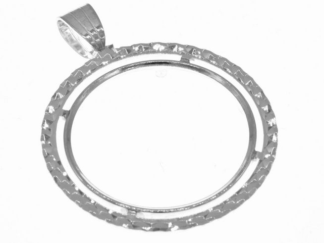 Münzfassung Anhänger aus 925 Sterling Silber, diamantiert, für Münzen bis 26 mm Durchmesser, Hersteller Juwelier Harnisch, elegantes Design für Schmuck.