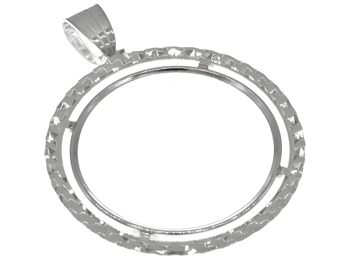 Münzfassung Anhänger aus 925 Sterling Silber, diamantiert, für Münzen bis 26 mm Durchmesser, Hersteller Juwelier Harnisch, elegantes Design für Schmuck.