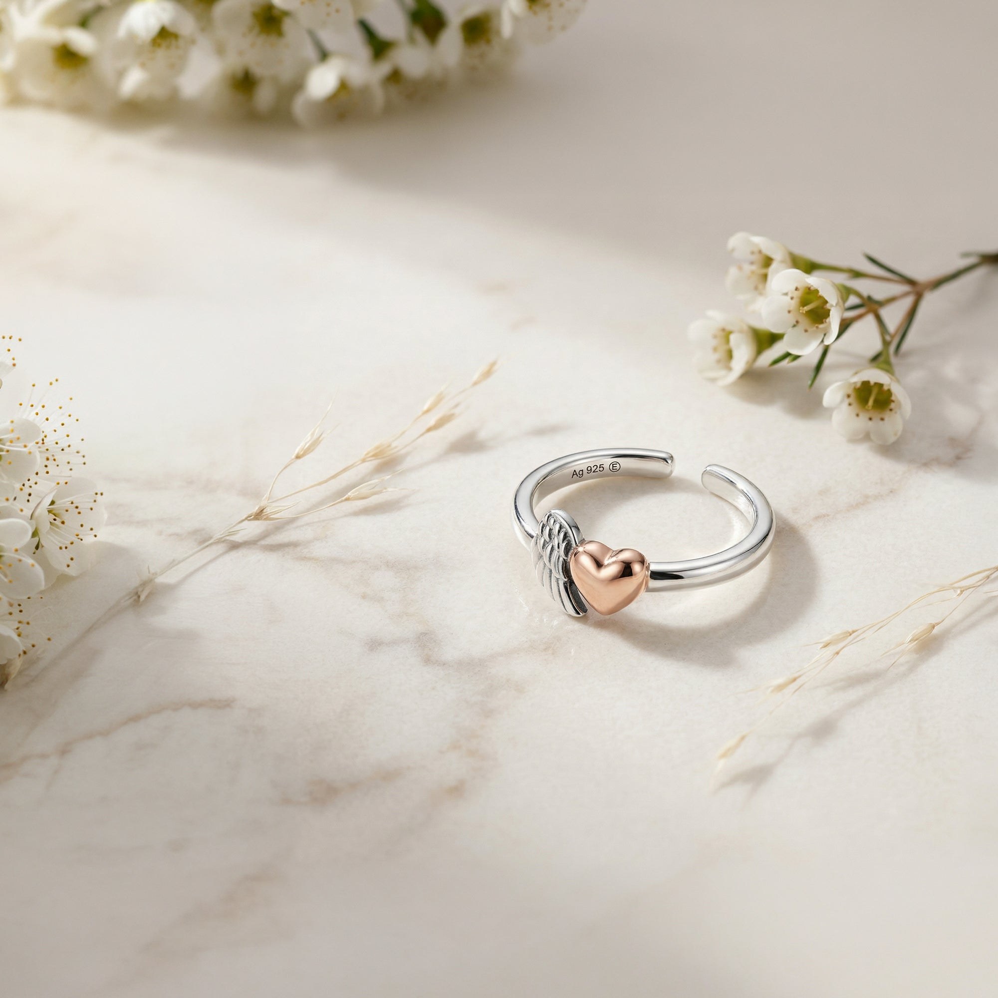 Engelsrufer HEART Ring Flügel & Herz Bicolor - Roségold vergoldet auf Silber – Ansicht 5