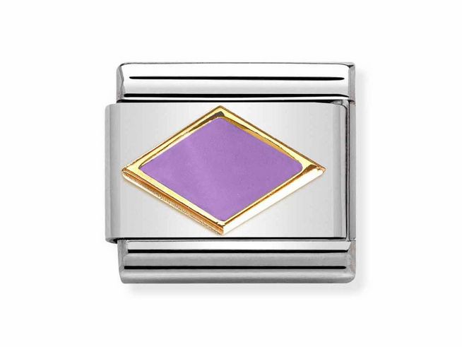 Edelstahlarmband mit lila Emaille und goldener Raute, klassisches Design von Nomination, elegantes Accessoire für jeden Anlass.