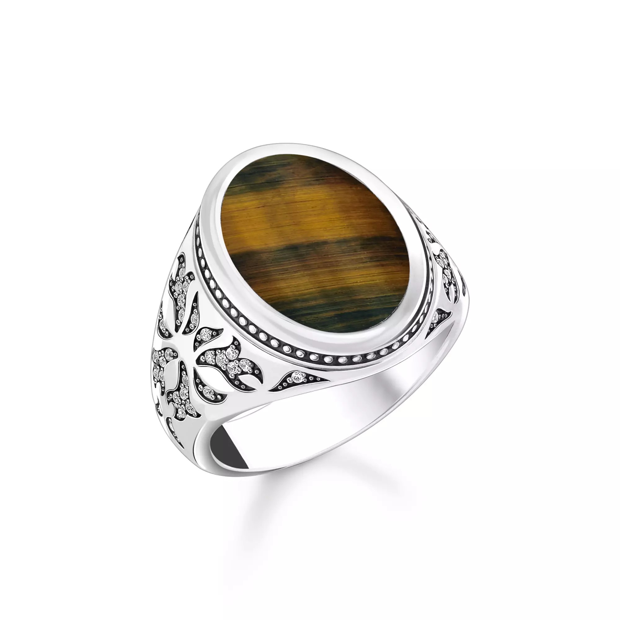 Thomas Sabo Ring - Rebel Wolf Ring mit goldblauem Tigerauge - Silber gesch. & Zirkonia - Blau