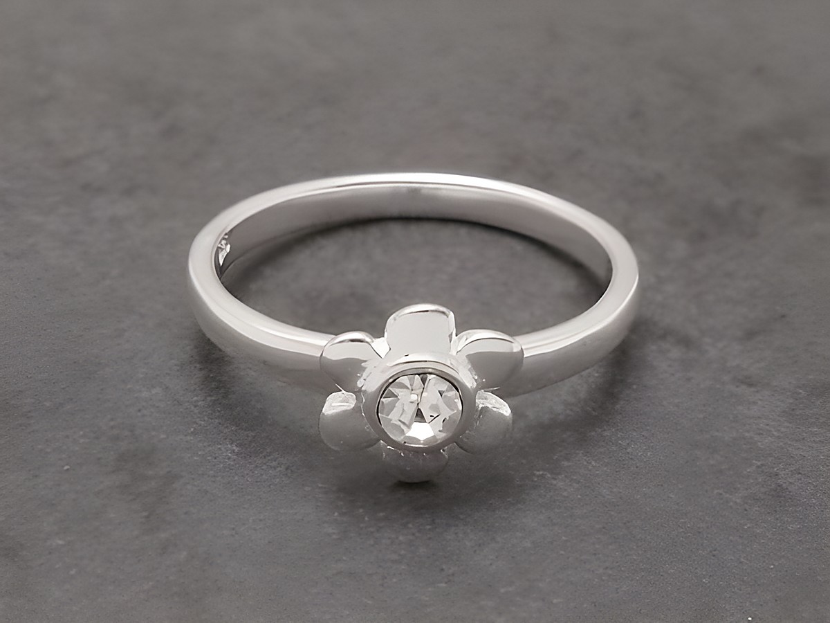 Blume Ring niedlich aus Sterling Silber mit Kristallglas in der Mitte, Größe 44, von Juwelier Harnisch, ideal für Kinder.