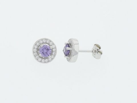 Silber Ohrringe rund in hinreißendem Design mit violetten Zirkonia, umgeben von funkelnden Zirkonia. Hergestellt vom Juwelier Harnisch, ideal für stilvolle Akzente.