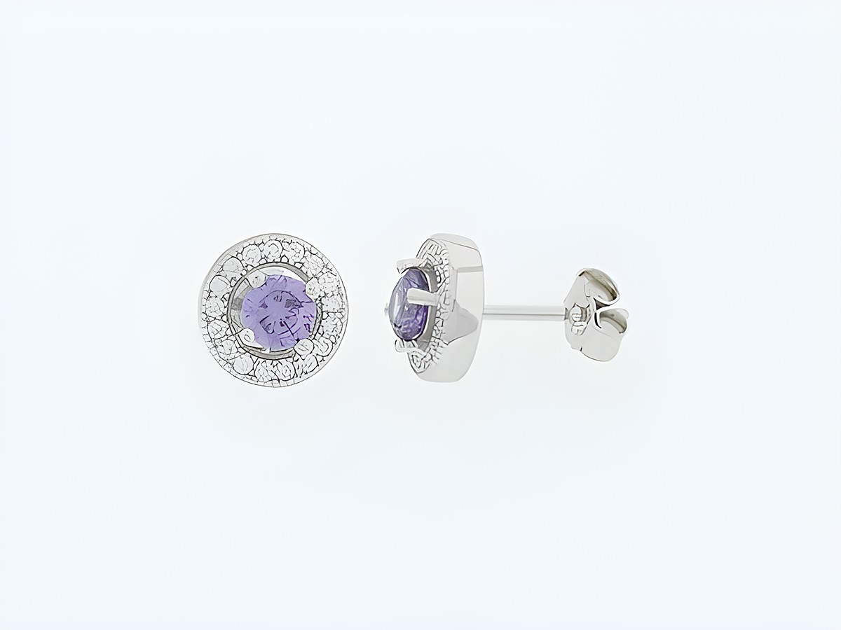 Silber Ohrringe rund in hinreißendem Design mit violetten Zirkonia, umgeben von funkelnden Zirkonia. Hergestellt vom Juwelier Harnisch, ideal für stilvolle Akzente.