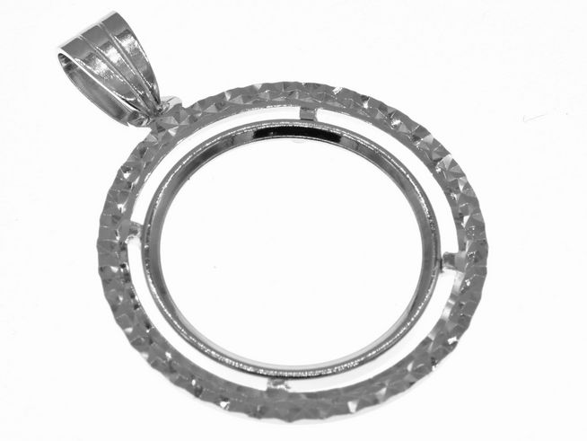 Münzfassung Anhänger aus 925 Sterling Silber, rhodiniert, mit diamantierter Oberfläche, geeignet für Münzen bis 20 mm Durchmesser, vom Hersteller Juwelier Harnisch.