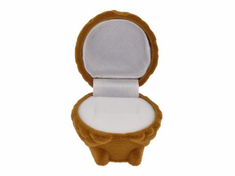Geschenkschachtel in Form einer Eule, braun, 5 cm groß, Hersteller: Juwelier Harnisch, ideal für kleine Schmuckstücke geeignet, mit weichem Innenfutter.