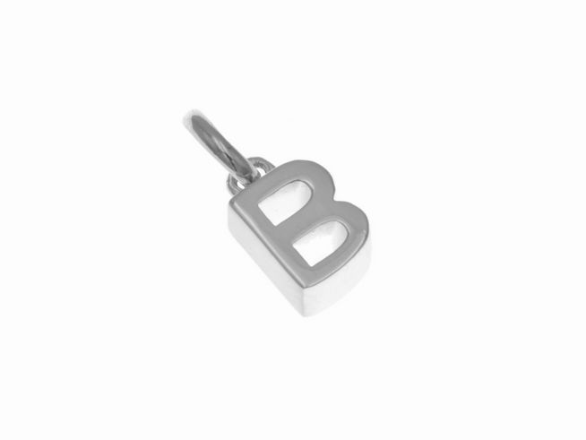 Anhänger aus poliertem rhodiniertem Sterling Silber in Form des Buchstabens B, Hersteller Juwelier Harnisch. Elegantes und zeitloses Design für individuellen Schmuck.