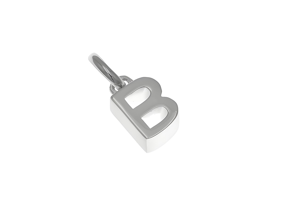 Anhänger aus poliertem rhodiniertem Sterling Silber in Form des Buchstabens B, Hersteller Juwelier Harnisch. Elegantes und zeitloses Design für individuellen Schmuck.