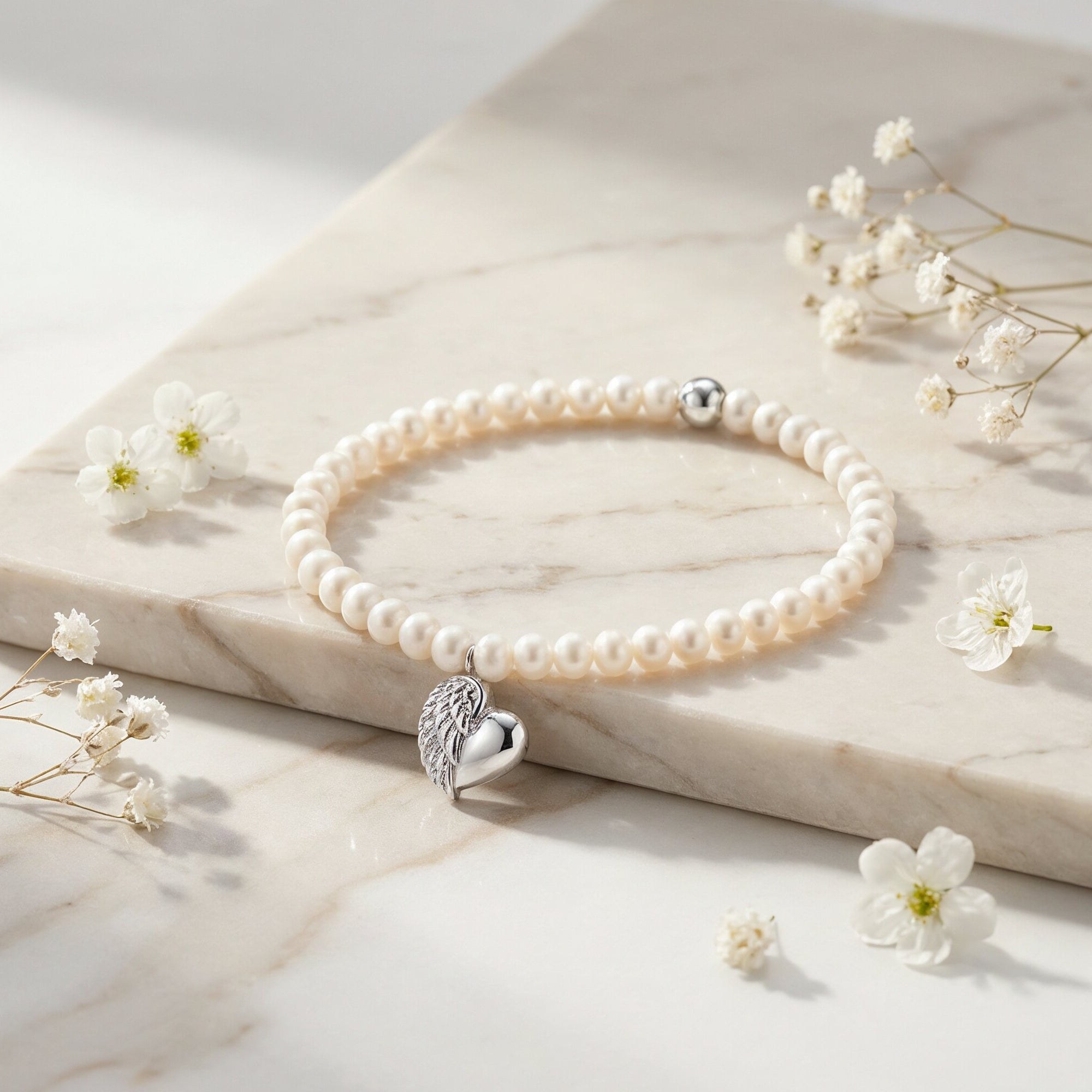 Engelsrufer HEARTWING Armband Herzflügel Zuchtperle mit - Silber rhodiniert Perlmutt Weiß 17 cm – Ansicht 4