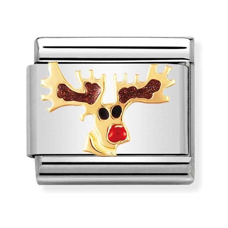 Nomination Composable Classic Charm Rentier - Edelstahl, Gold 750 Gelbgold, Emaille