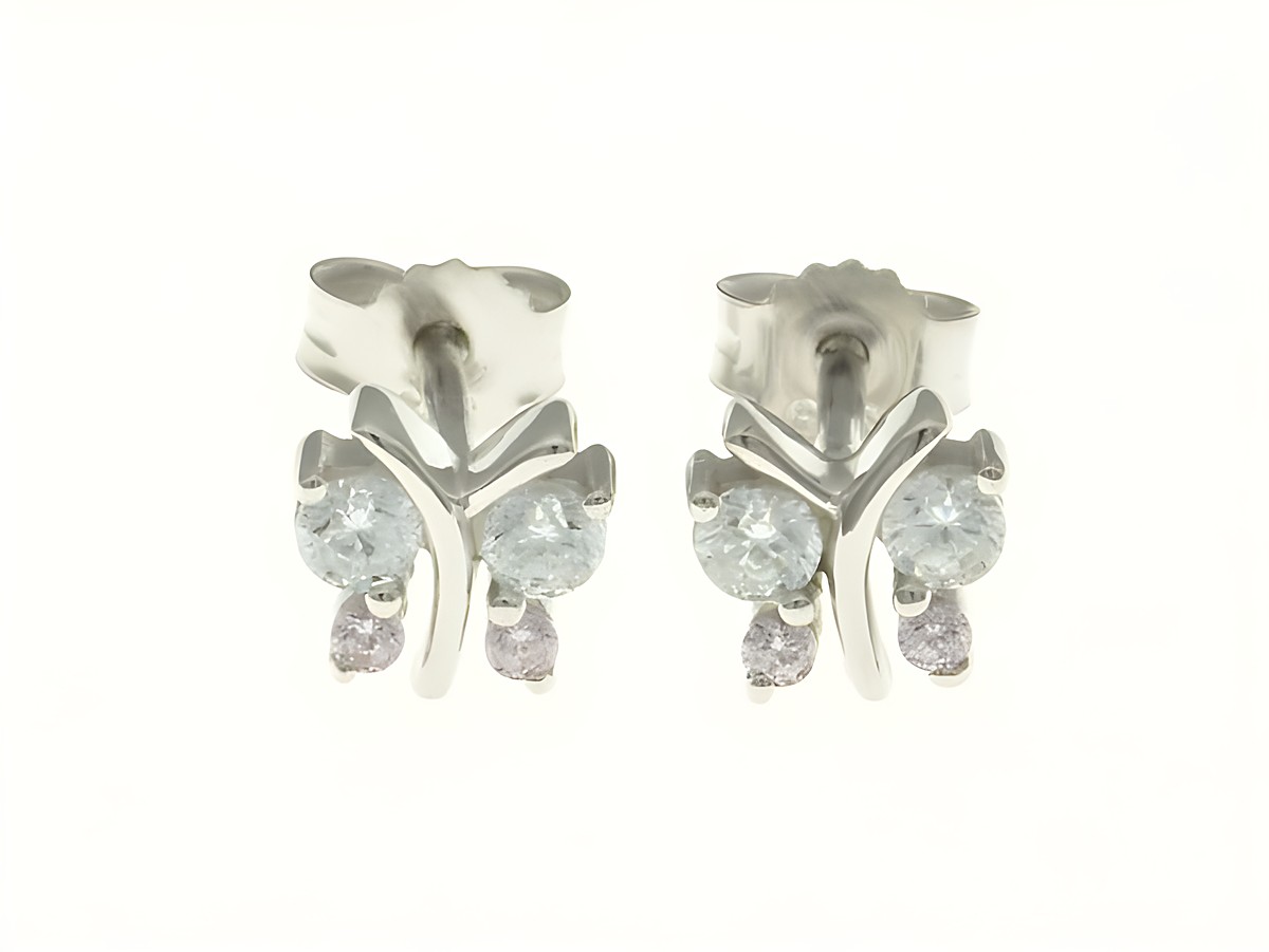 Schmetterling Ohrstecker aus Sterling Silber rhodiniert mit funkelnden Zirkonia in klar und zart rosa, hergestellt von Juwelier Harnisch, perfektes Schmuckstück für jeden Anlass.