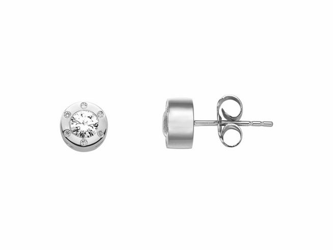 Xenox Weißgold Ohrringe XG4442 aus 375 Weißgold mit funkelndem Kristall und umgebenden Zirkonia, elegantes Design für stilvolle Anlässe. Echt Gold Ohrschmuck von Xenox.
