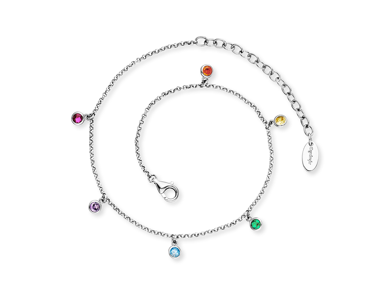 Engelsrufer ERF-LILMOON-ZIM MOON Fußkette Mond mit Zirkonia Multicolor - Silber rhod. 22 cm Silberne Fußkette von Engelsrufer mit bunten Zirkonia in verschiedenen Farben. Die Kette hat eine Länge von 22 cm und schließt mit einem Karabinerverschluss. Ideal für einen besonderen Look.