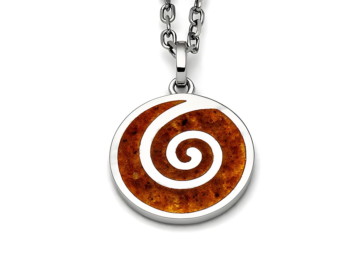 Sterling Silber Anhänger mit einer spiralförmigen Einlage aus Bernsteinsand in warmen Brauntönen, elegantes Design, ideal für modische Akzente, Hersteller DUR.