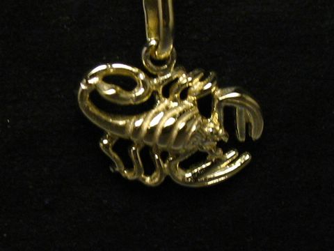 46683-0 Polierter Goldanhänger im Design eines Skorpions, plastisch gestaltet, Hersteller Juwelier Harnisch, Sternzeichen Skorpion.