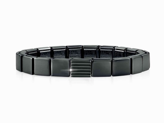 423910205-0 Schwarzes Edelstahl Armband von Nomination mit kleinen Streifen, Modell Classic GLAM, verleiht einen eleganten und modernen Look, ideal für jeden Anlass.
