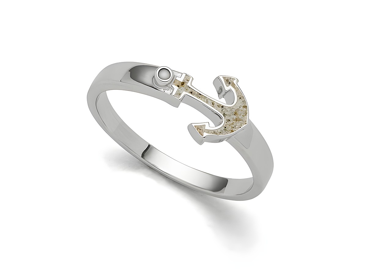 Sterling Silber Ring mit Ankerdesign und Strandsand in der Mitte, versehen mit einem kleinen weißen Stein, Größe 56, Hersteller DUR, R5686.56.