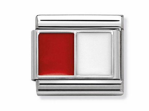 Edelstahl Charms mit rotem und weißem Emaille-Einsatz, im Design einer Flagge, aus der Kollektion Composable Classic von Nomination. Ideal für persönlichen Schmuck.