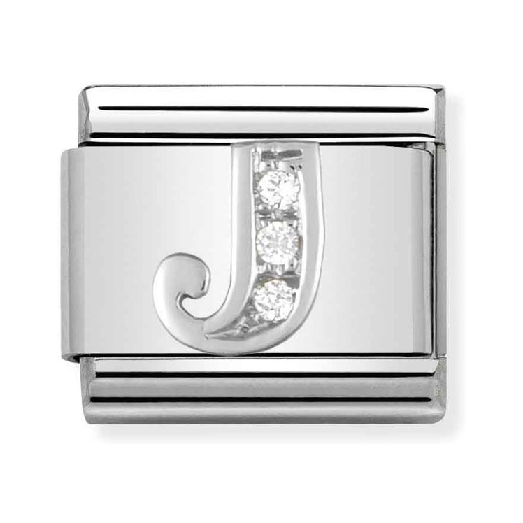 Nomination Composable Classic Charm Buchstabe J - Edelstahl, Sterling Silber, Zirkonia