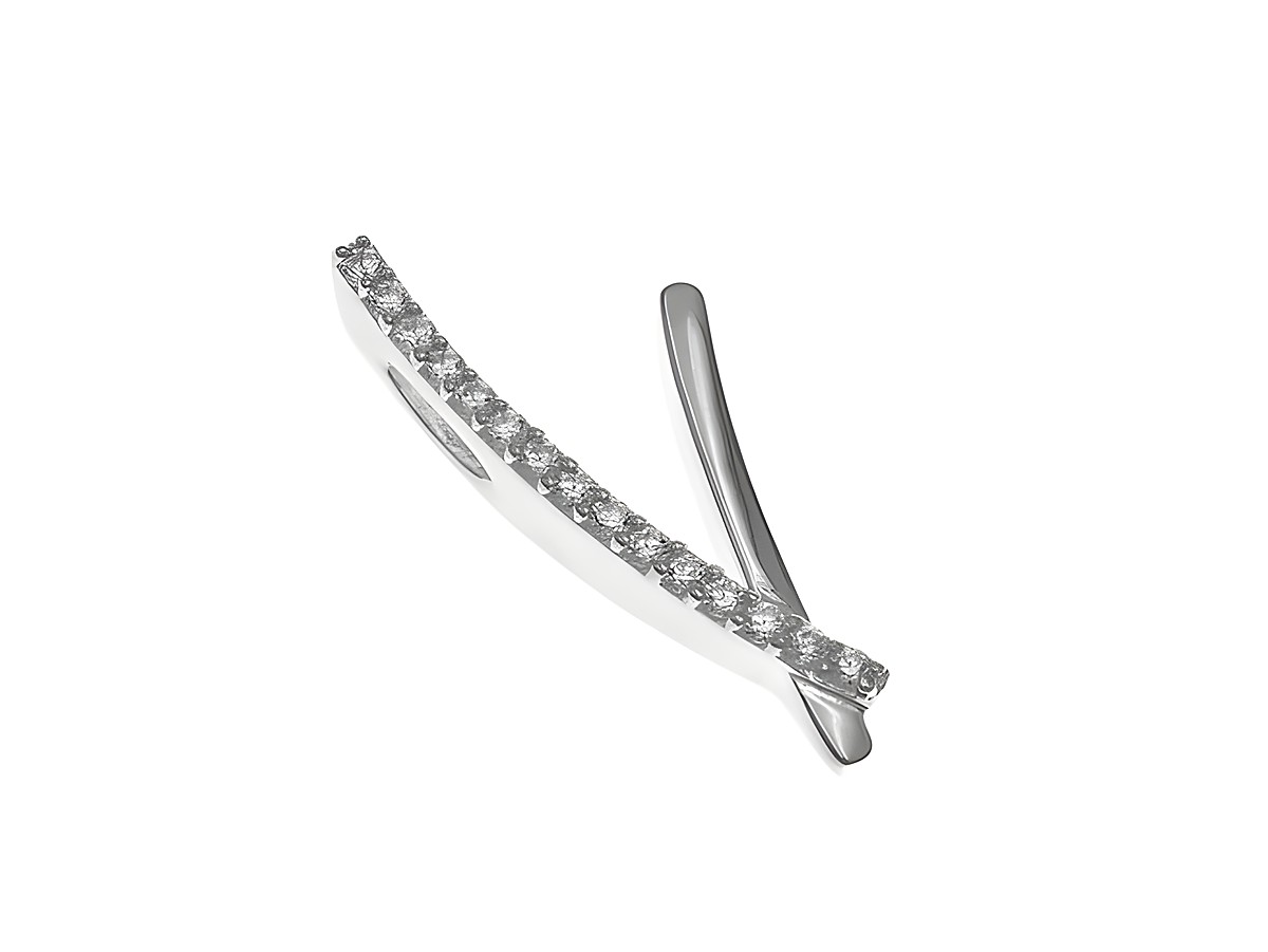Anhänger aus Sterlingsilber in Form des Buchstabens V, poliert und besetzt mit Zirkonia, Hersteller Juwelier Harnisch.
