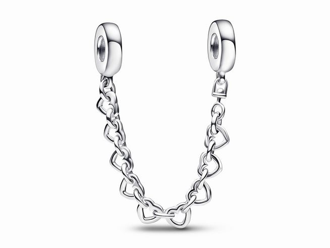Verbundene Herzen Sicherheitskette von Pandora aus Sterling Silber mit einer Länge von 5 cm, elegant und funktional, ideal zum Sichern von Charms an Armbändern.