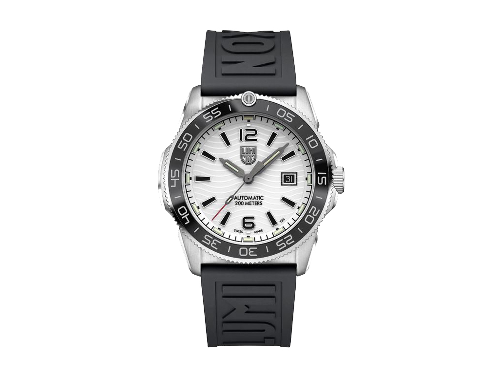 Luminox Uhr SET XS.3101.H.SET aus der SEA Serie in Schwarz mit einem 42 mm Gehäuse und einem Ersatzband, zeigt das weiße Ziffernblatt mit schwarzen Akzenten und Datumsanzeige.