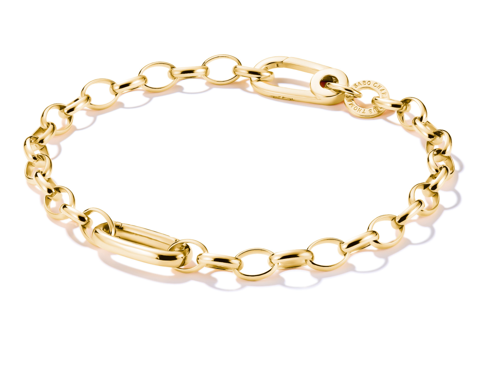 Charm Armband von Thomas Sabo aus Silber mit Gelbgold Vergoldung, 15 cm lang, bestehend aus einem modernen Gliederdesign und einem Connect Link, Teil der Charm Club CONNECT Kollektion.