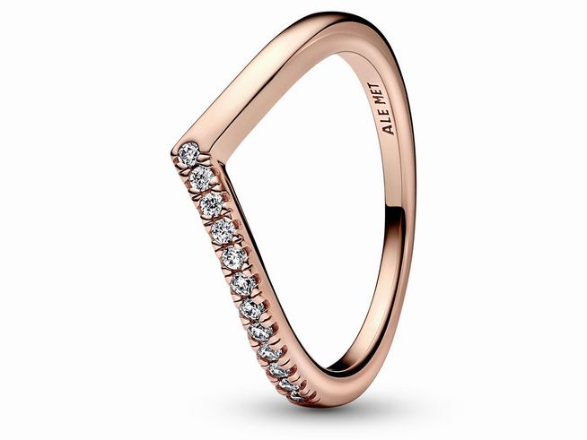 182394060-0 Pandora Wishbone Halb funkelnder Ring in Roségold Vergoldung, besetzt mit klaren Zirkonia. Elegantes und modernes Design, Größe 60. Ideal für stilvolle Akzente.