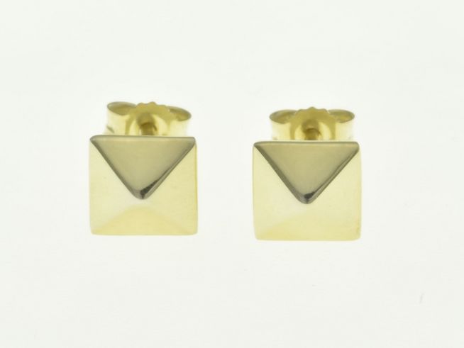 Viereck Pyramide Quadrat Ohrstecker aus Sterling Silber, gelbgold vergoldet, Hersteller Juwelier Harnisch, elegant und modern im Design.