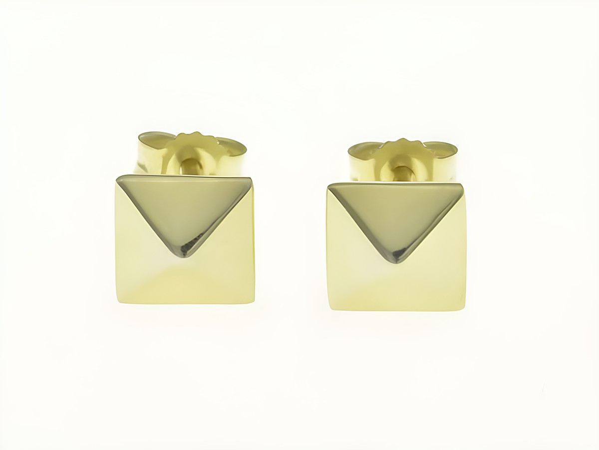 Viereck Pyramide Quadrat Ohrstecker aus Sterling Silber, gelbgold vergoldet, Hersteller Juwelier Harnisch, elegant und modern im Design.