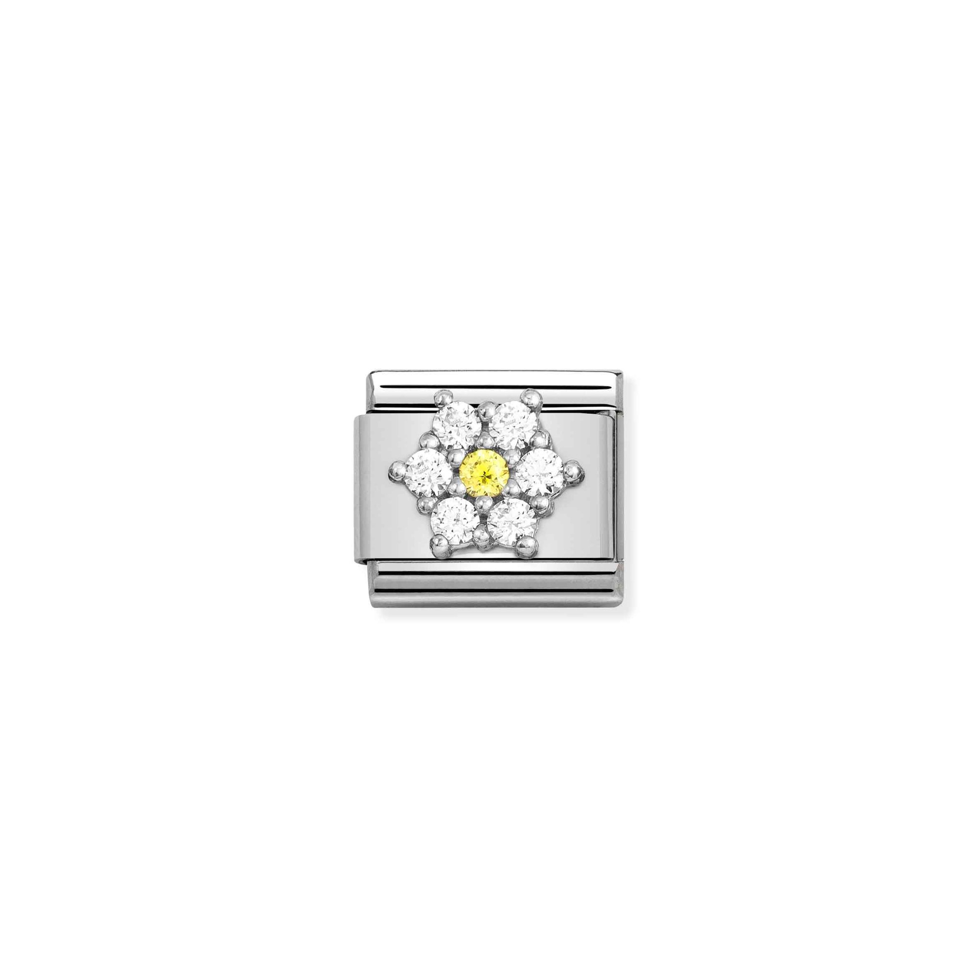 Nomination Composable Classic Charm Blume weiß-gelb - Edelstahl, Sterling Silber, Zirkonia