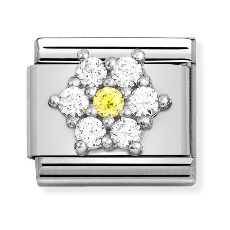 Nomination Composable Classic Charm Blume weiß-gelb - Edelstahl, Sterling Silber, Zirkonia