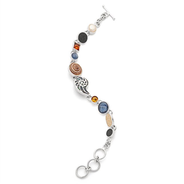 DUR Armband Strandrausch 5.0 - Sterling Silber - Muschel + Perle + sand + Lavasand + Kyanit Bernstein - 19 cm – Ansicht 2