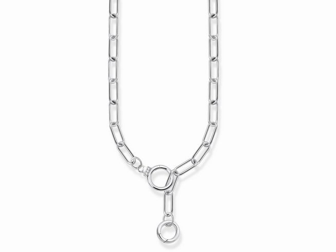 Elegante Gliederkette aus Silber mit Zirkonia in Weiß, 47 cm lang, von Thomas Sabo, design mit auffälligem Anhänger und feinem Detail. Ideal für stilbewusste Träger.