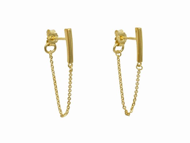 Ohrstecker mit Kette aus 925 Sterling Silber, poliert und gelb vergoldet, Hersteller Juwelier Harnisch, Ohrhänger ohne Stein. Elegant und zeitlos im Design.