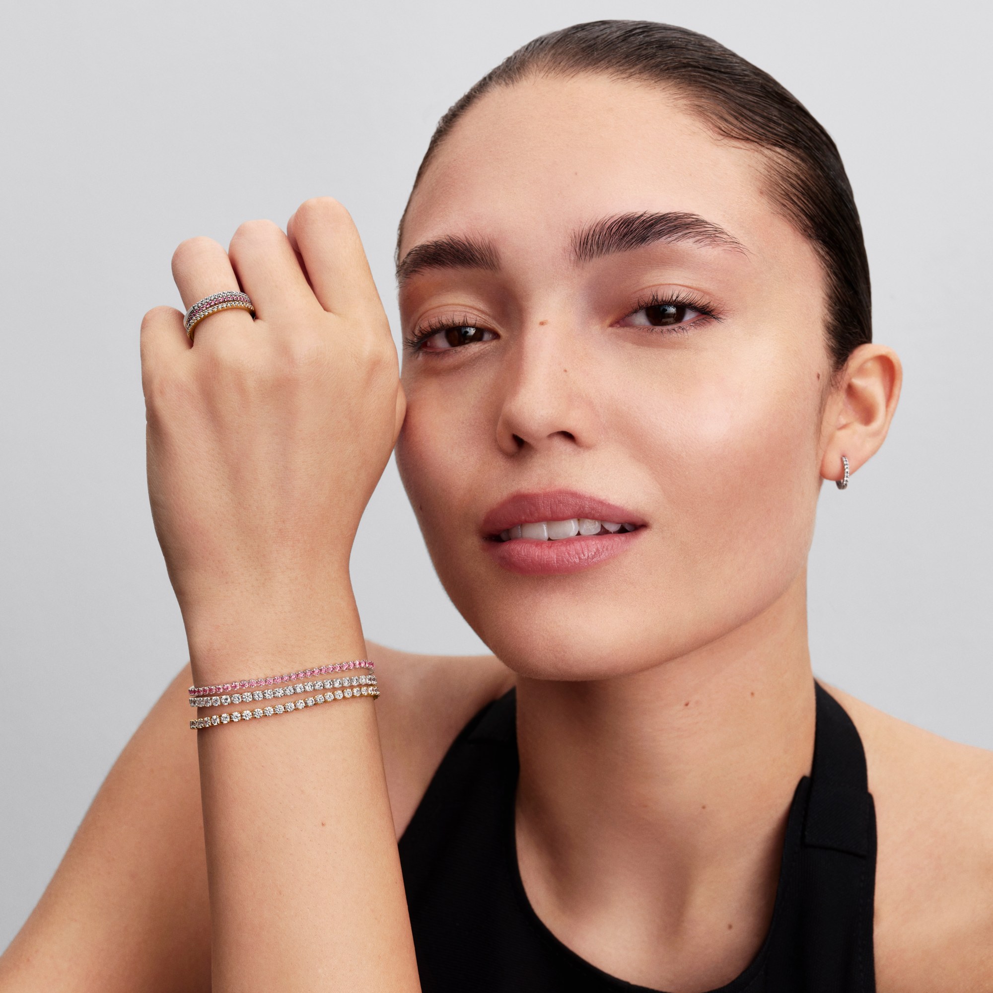 Pandora Funkelnder Pavé Band Ring - Silber - Zirkonia - Pink – Ansicht 5