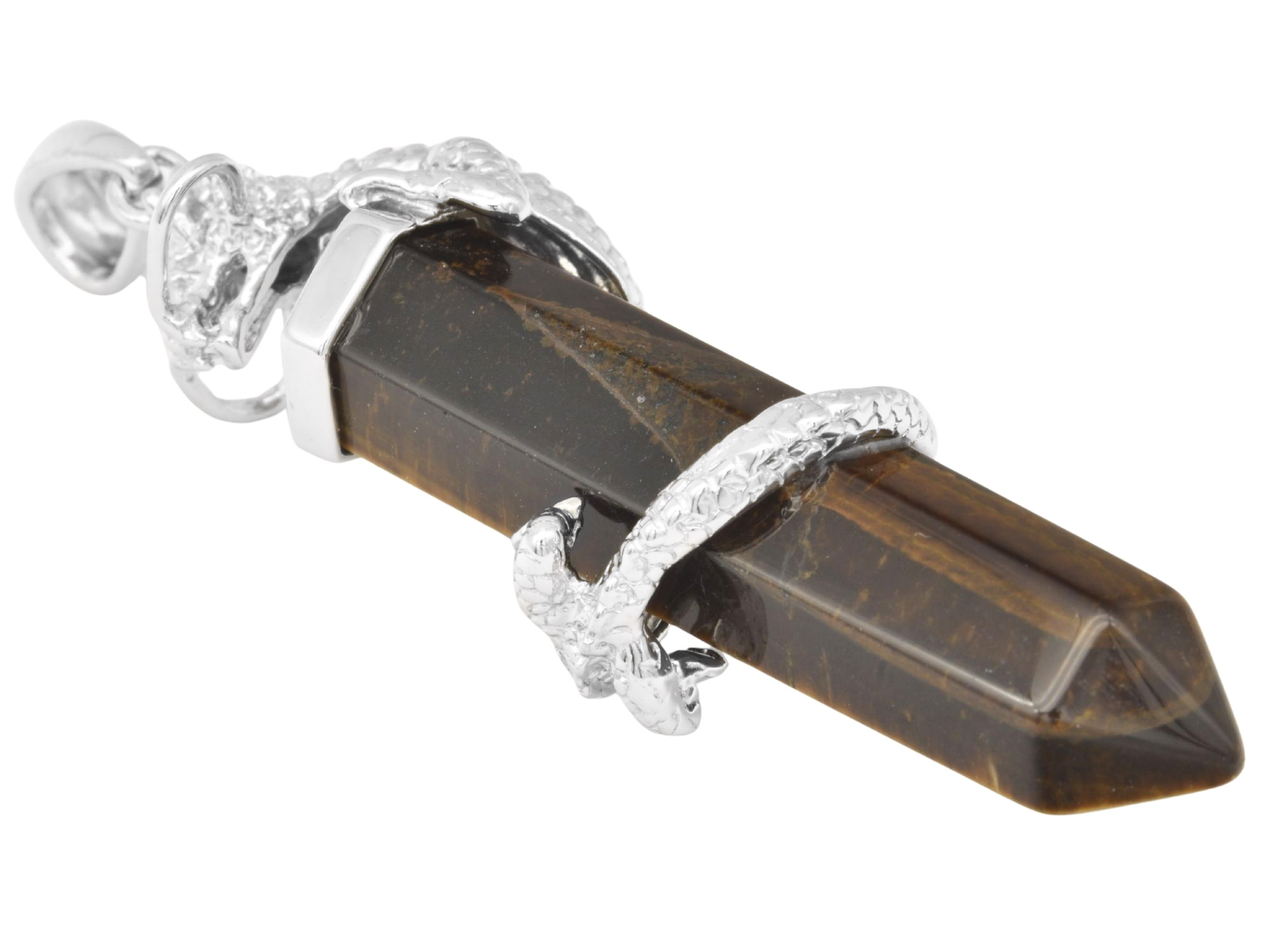 Anhänger Drachen Pendel - Sterling Silber 925 - poliert - Tigerauge Braun