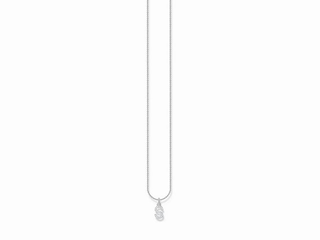 Silberne Kette von Thomas Sabo mit einem Buchstaben S als Anhänger, verziert mit weißen Zirkonia, verstellbar von 38 bis 45 cm.