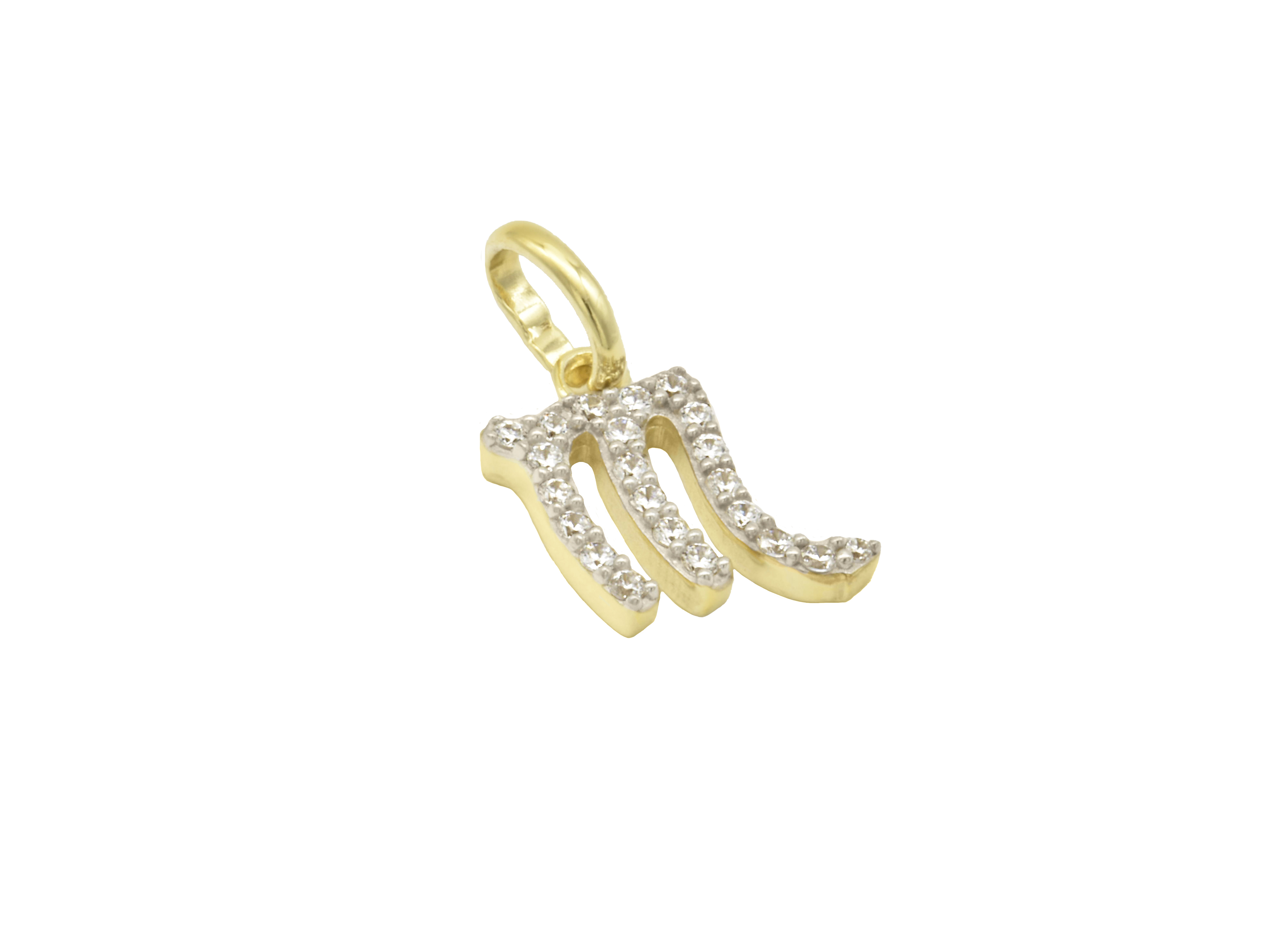 Anhänger im Design des Sternzeichens Skorpion aus Sterling Silber 925, vergoldet in Gelbgold, glänzend poliert und mit Zirkonia besetzt, hergestellt von Juwelier Harnisch.