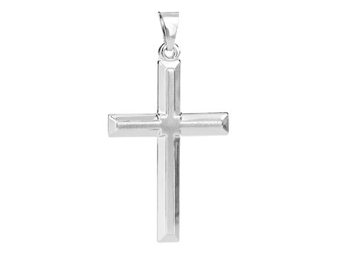 Kreuz Anhänger dezent Silber rhodiniert vom Hersteller Juwelier Harnisch schlicht gehalten, glänzende Oberfläche und klare Linien, ideal als elegantes Schmuckstück.