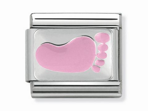 Classic rosa Kinderfußabdruck aus Silber von Nomination mit Motiven, eignet sich perfekt als persönliches Schmuckstück oder Geschenk zur Erinnerung an die ersten Schritte des Kindes.