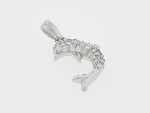 Silber Anhänger in Form eines süßen Delfins, verziert mit klaren Zirkonia, vom Hersteller Juwelier Harnisch, ideal als Schmuckstück für Tierliebhaber.
