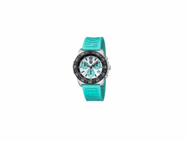 Luminox Sea XS.3143.1 Armbanduhr mit 44 mm Gehäuse, schwarzem Ziffernblatt, türkisfarbener Silikonarmband und vier Chronographenanzeigen, Hersteller: Luminox, neu.